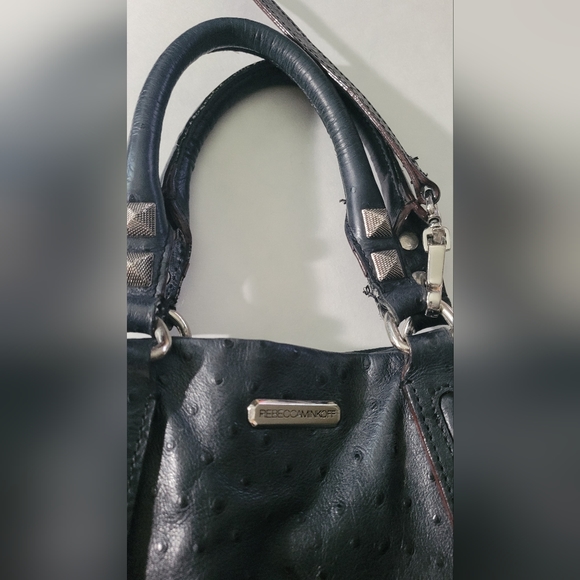 GUC Rebecca Minkoff Romeo Leather  Satchel Ostrich Style Black - Picture 12 of 16